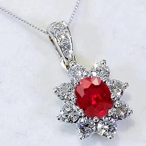 🎁Silver Plated Crystal Flower Vintage Oval Cut Ruby Gemstone UNVN12477 - Picture 2 of 4